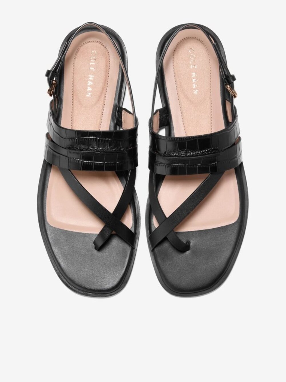 BNWB COLE HAAN WOMEN'S GO-TO ESTRELLA FLAT THONG SANDALS BLACK CROC US SIZE 6.5B